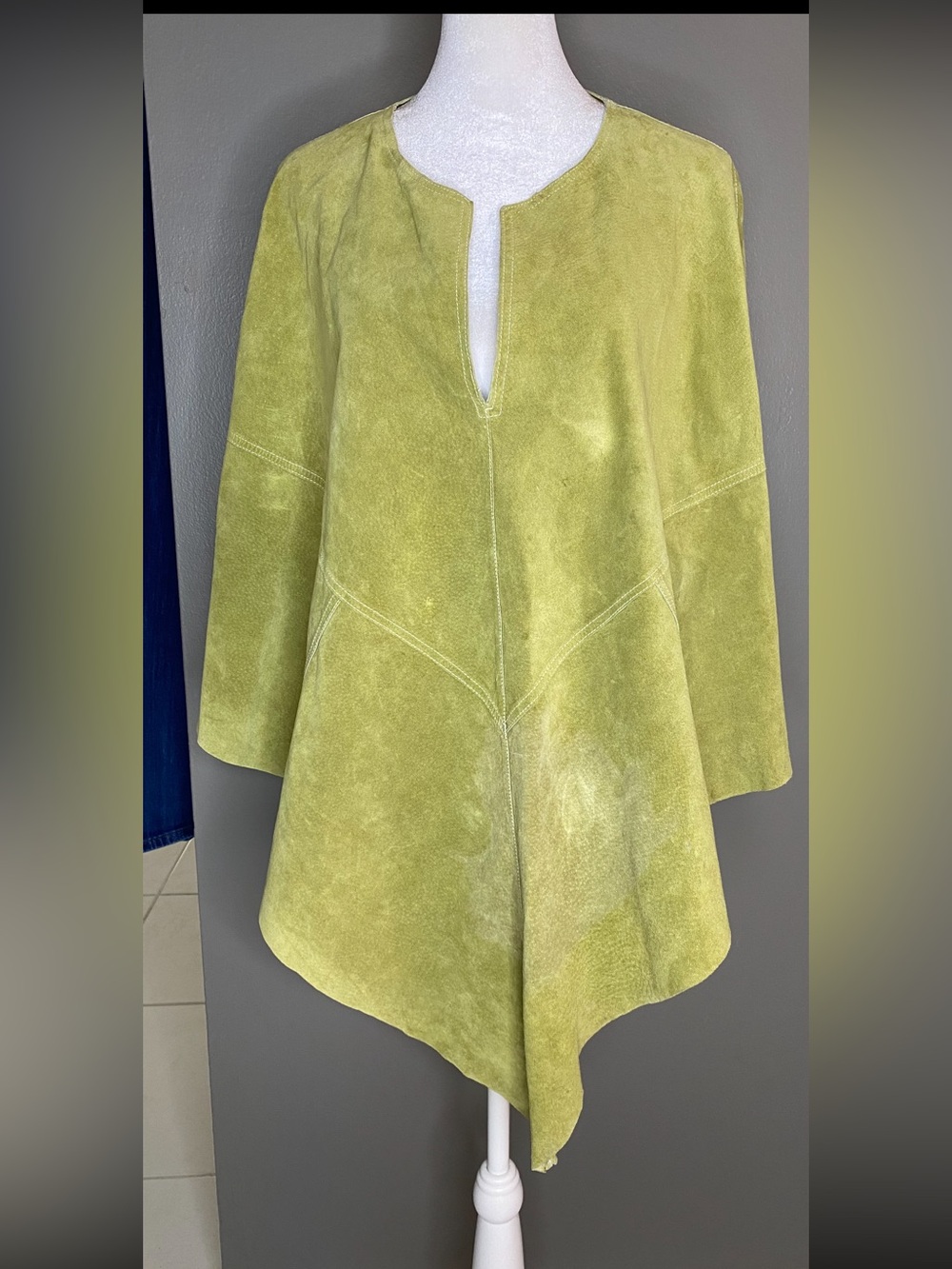 Bernardo Light Olive Green 100% Suede Leather Poncho - One Size